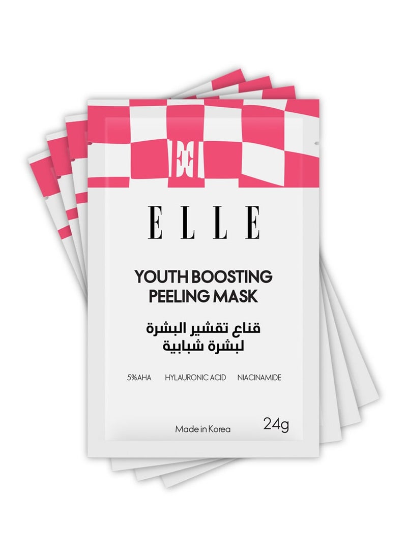 ELLE ELLE Youth Boosting Peeling Mask – Anti-Aging, Hydrating & Brightening Face Mask – Packed with Peptides, Niacinamide, Lactic Acid and Hyaluronic Acid for Radiant, Youthful Skin,  Pack of 4  - Image 2