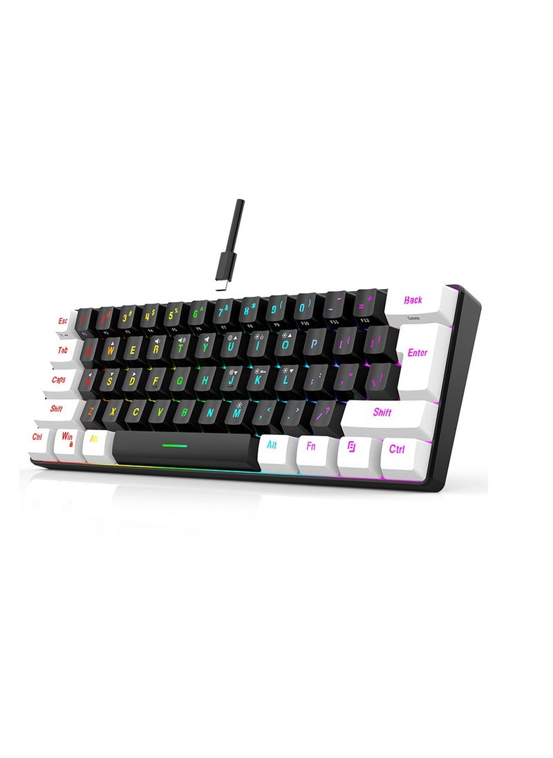 Kiboule - 61 Keys Membrane Keyboard Key Cable Separation Simple and Compact Two Colours Colour Blocking RGB Cool Backlight Gaming Wired Keyboard Mini 60% Keyboard - Image 1