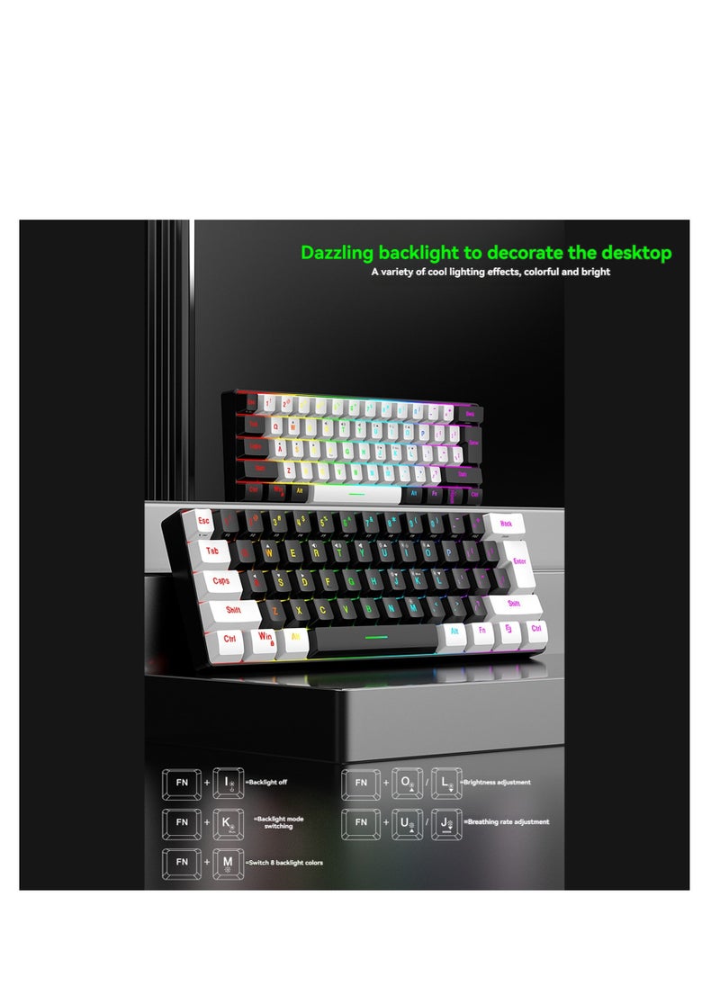 Kiboule - 61 Keys Membrane Keyboard Key Cable Separation Simple and Compact Two Colours Colour Blocking RGB Cool Backlight Gaming Wired Keyboard Mini 60% Keyboard - Image 1