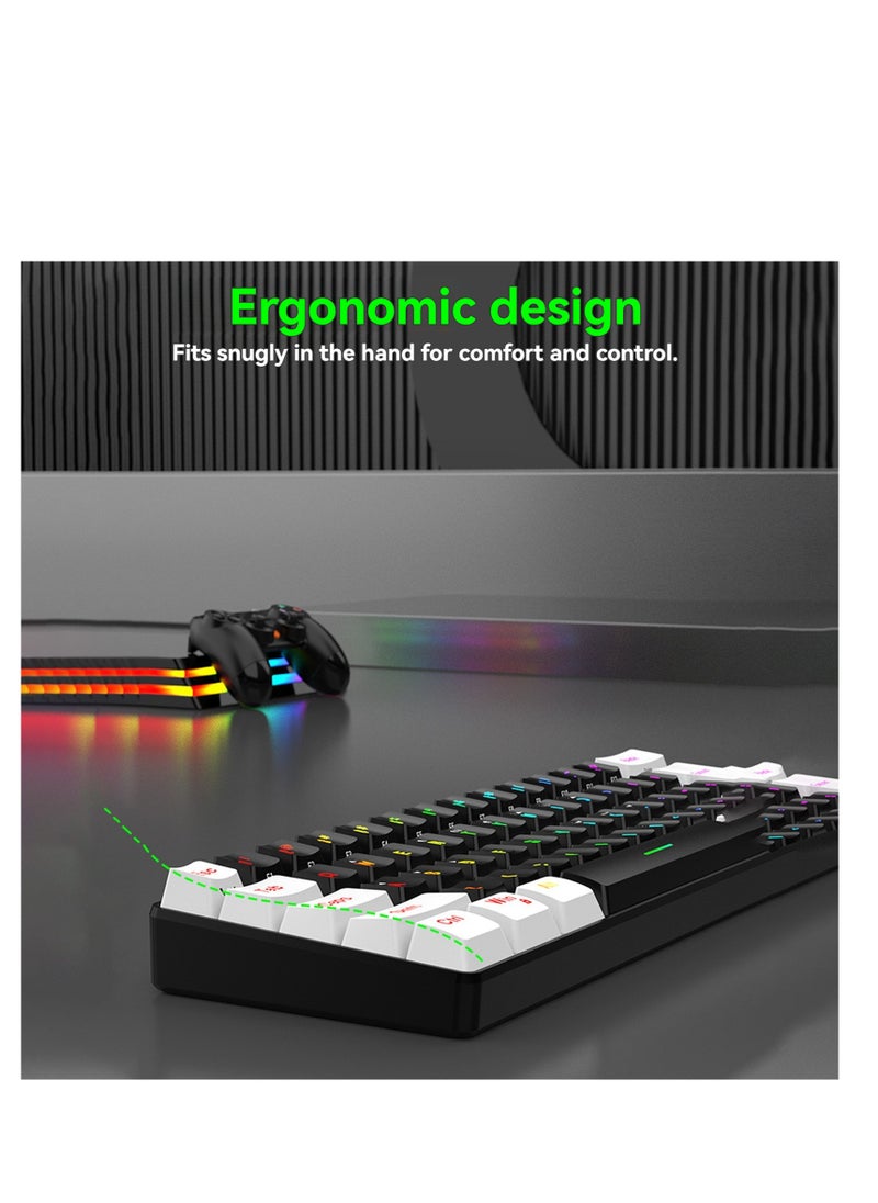 Kiboule - 61 Keys Membrane Keyboard Key Cable Separation Simple and Compact Two Colours Colour Blocking RGB Cool Backlight Gaming Wired Keyboard Mini 60% Keyboard - Image 1