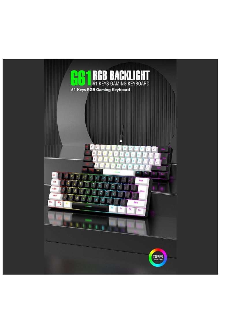Kiboule - 61 Keys Membrane Keyboard Key Cable Separation Simple and Compact Two Colours Colour Blocking RGB Cool Backlight Gaming Wired Keyboard Mini 60% Keyboard - Image 1