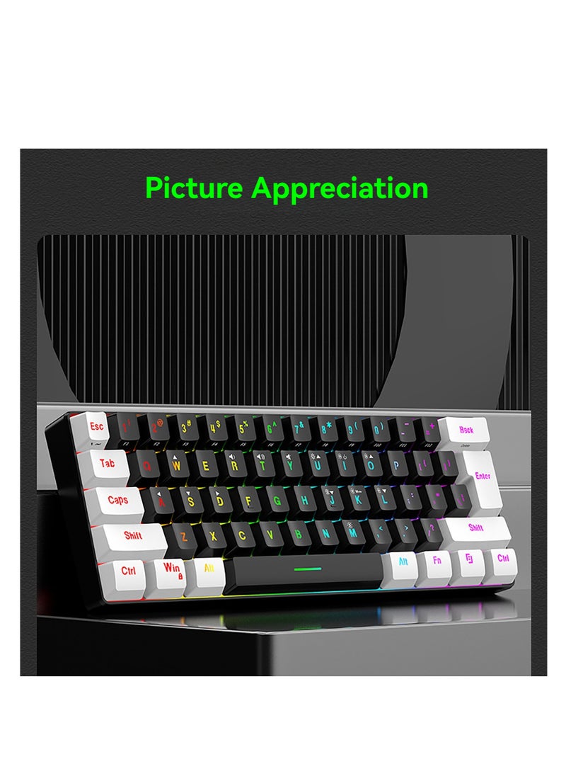 Kiboule - 61 Keys Membrane Keyboard Key Cable Separation Simple and Compact Two Colours Colour Blocking RGB Cool Backlight Gaming Wired Keyboard Mini 60% Keyboard - Image 1