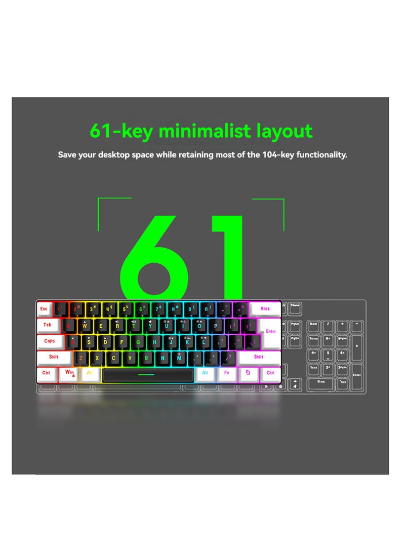 Kiboule - 61 Keys Membrane Keyboard Key Cable Separation Simple and Compact Two Colours Colour Blocking RGB Cool Backlight Gaming Wired Keyboard Mini 60% Keyboard - Image 1