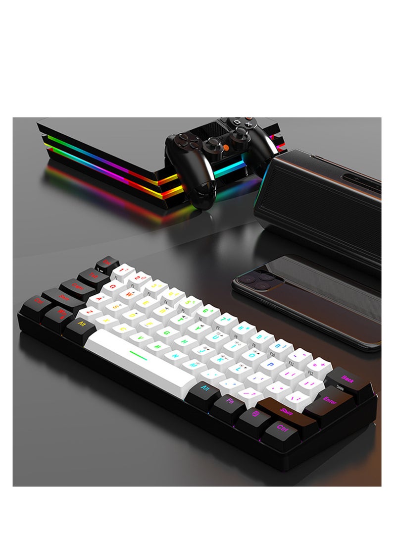 Kiboule - 61 Keys Membrane Keyboard Key Cable Separation Simple and Compact Two Colours Colour Blocking RGB Cool Backlight Gaming Wired Keyboard Mini 60% Keyboard - Image 1