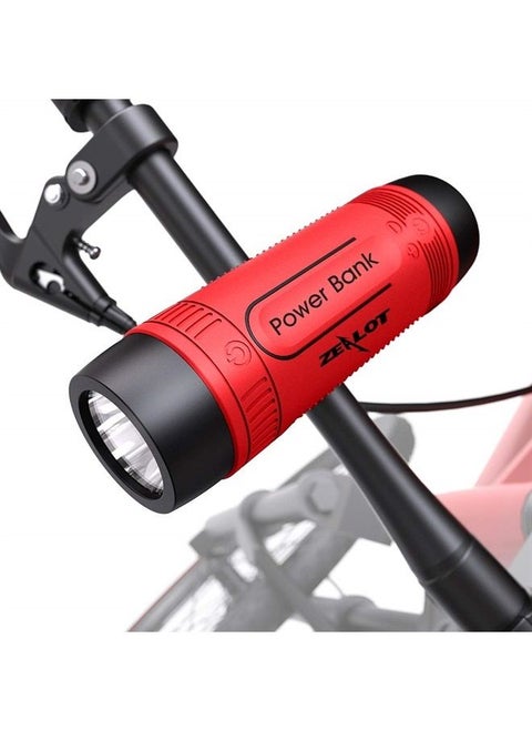 Portable Bluetooth Speaker, Outdoor Speaker, S1 Wireless/Wired for Bicycle, Stereo Waterproof, 4000mAh, LED Light, AUX, TF Card, Microphone +Bike Mount, Carabiner (Red)