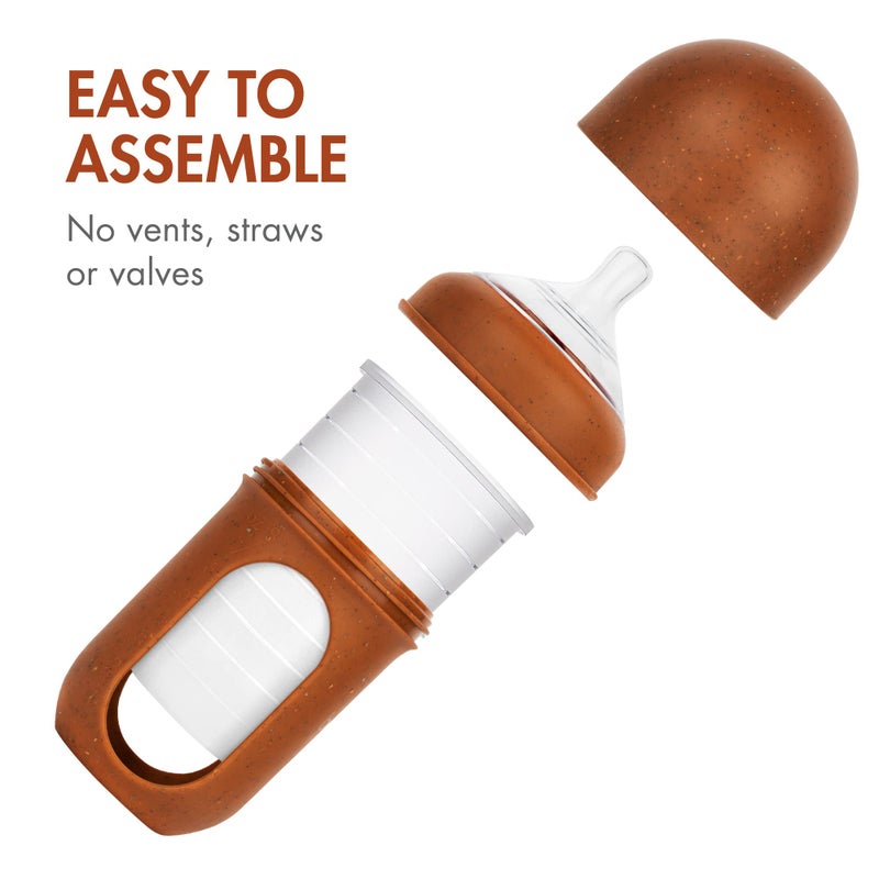 BOON زجاجات الأطفال القابلة لإعادة الاستخدام من بون نورش - حلمة تدفق متوسط - كيس زجاجة الأطفال السيليكوني وحلمة - أساسيات تغذية الأطفال - مرقط - 3-6 أشهر - 3 قطع - 8 أونصات - Image 3