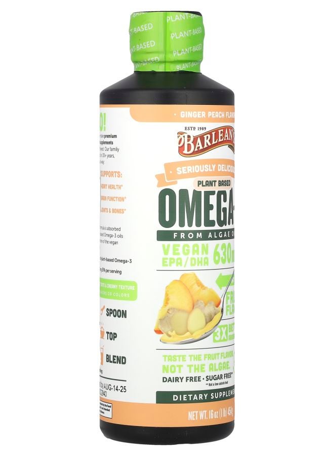 BARLEAN'S Seriously Delicious® Plant Based Omega-3 From Algae Oil Ginger Peach 630 mg 16 oz (454 g)  - Image 2