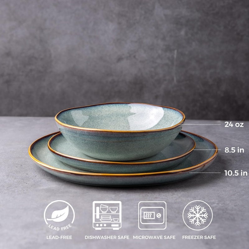 AmorArc Ceramic Dinnerware SetsHandmade Reactive Glaze Stoneware Plates and Bowls SetsHighly Chip and Crack Resistant  Dishwasher  Microwave Safe Dishes SetService for 6 18pc - Image 2