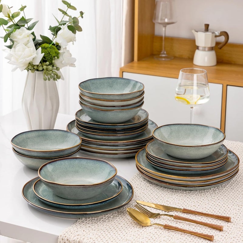 AmorArc Ceramic Dinnerware SetsHandmade Reactive Glaze Stoneware Plates and Bowls SetsHighly Chip and Crack Resistant  Dishwasher  Microwave Safe Dishes SetService for 6 18pc - Image 1