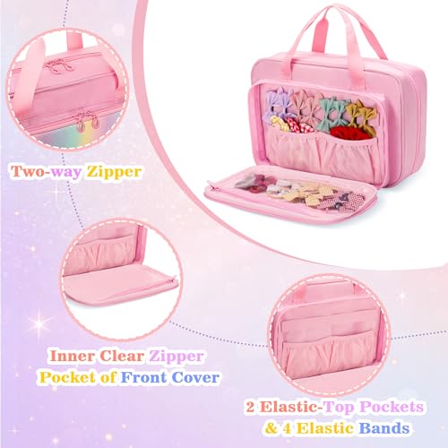GRAOSO Hanging Hair Accessories Organizer for Baby Girls Hair Bow Storage Bag Travel Hair Stuff Case for Hair Clips Hair Ties Headbands Scrunchies Pink Bag only - Image 3