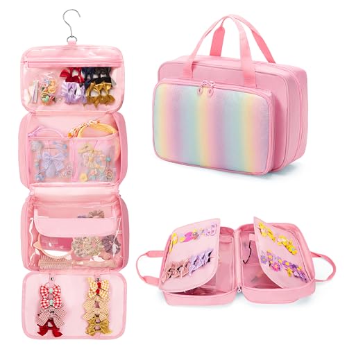 GRAOSO Hanging Hair Accessories Organizer for Baby Girls Hair Bow Storage Bag Travel Hair Stuff Case for Hair Clips Hair Ties Headbands Scrunchies Pink Bag only - Image 1