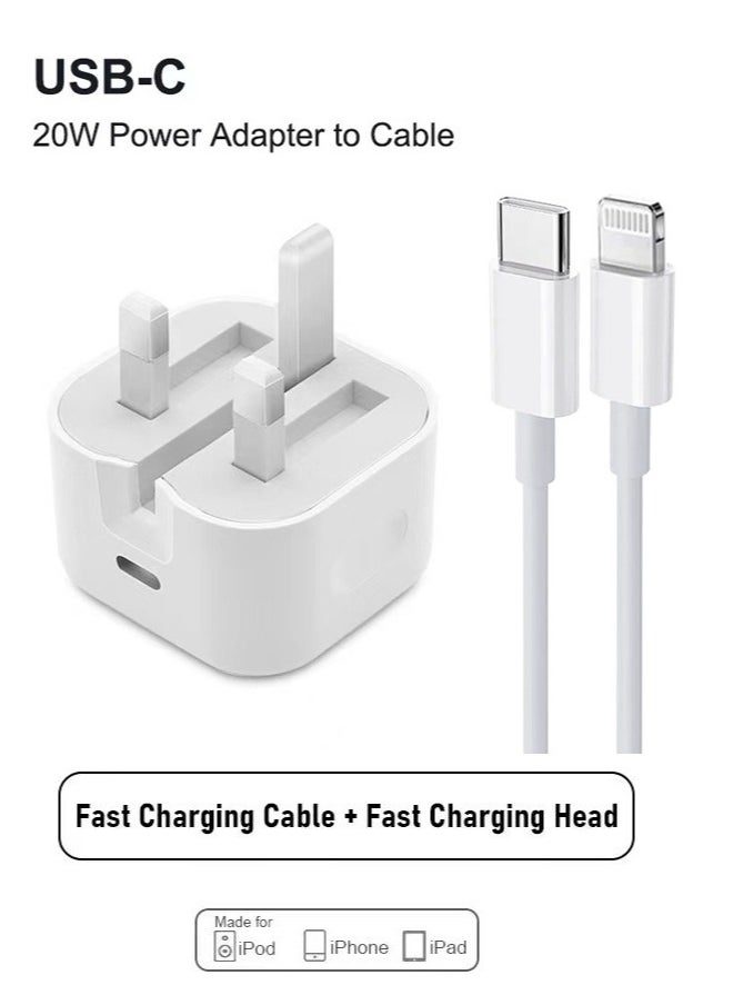 REACLOUD - iPhone 20W Fast Charger | USB C Wall Fast Charger with 1m USB C to Lightning Cable Compatible with iPhone 14/14 Pro/14 Pro Max/13/12/SE2020/11/XR/XS Max/X/iPad - Image 1