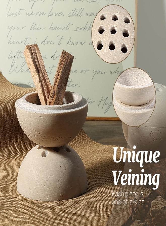 BCS Natural Travertine Incense Burner – 4” Handmade Stone Incense Cone Holder, Minimalist Sphere Incense Burner for Home Decor, Meditation, Yoga, Spa, Relaxation (Beige) - Image 4