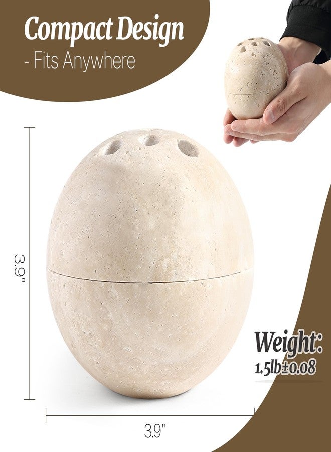 BCS Natural Travertine Incense Burner – 4” Handmade Stone Incense Cone Holder, Minimalist Sphere Incense Burner for Home Decor, Meditation, Yoga, Spa, Relaxation (Beige) - Image 2