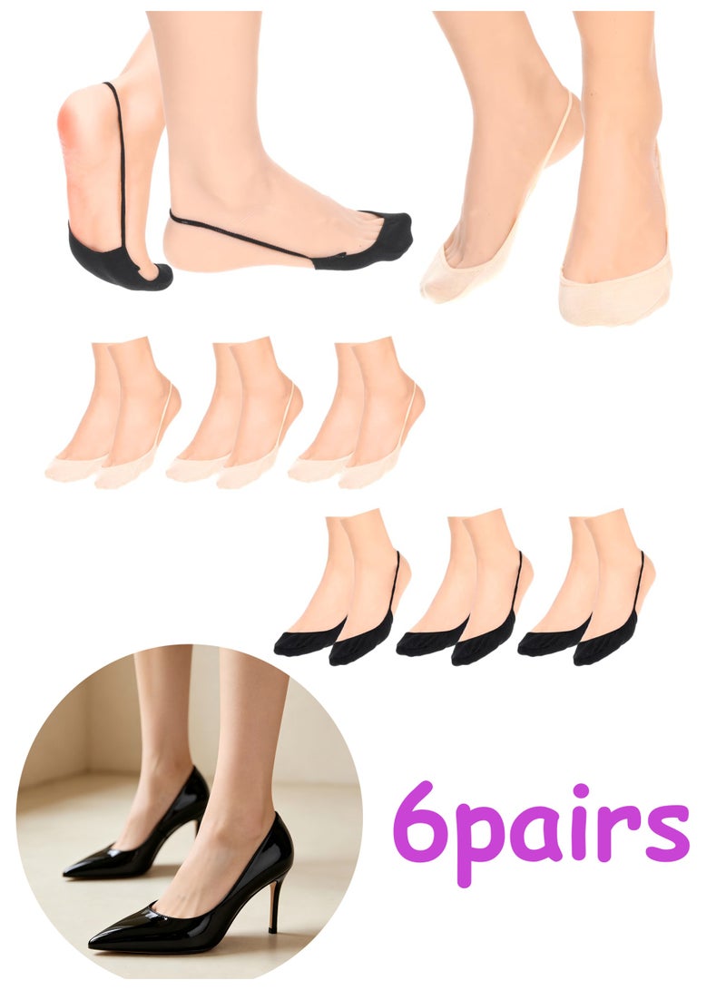 6 Pairs Women No Show Toe Topper Liner Socks, Half Socks with Back Sling & Foot Cushion, Ultra Low Cut for Heels & Dress Shoes - Image 1