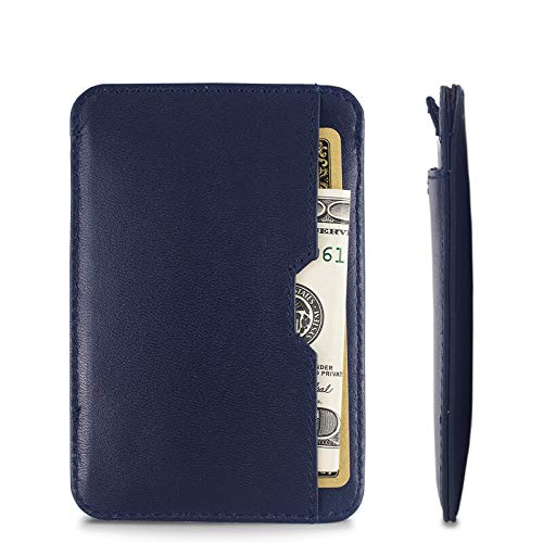 Vaultskin CHELSEA Mens RFID Blocking Slim Leather Card Wallet - Minimalist Front Pocket Cardholder in Navy Blue - Image 3