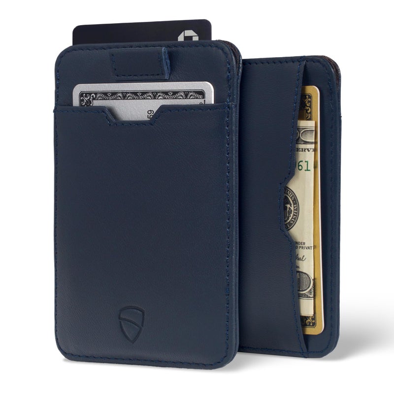 Vaultskin CHELSEA Mens RFID Blocking Slim Leather Card Wallet - Minimalist Front Pocket Cardholder in Navy Blue - Image 5