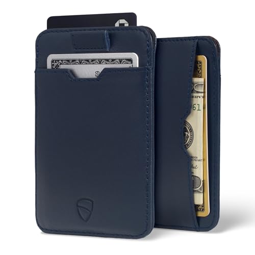 Vaultskin CHELSEA Mens RFID Blocking Slim Leather Card Wallet - Minimalist Front Pocket Cardholder in Navy Blue - Image 1