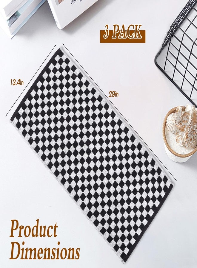CODOHI 3 Pack Black and White Checkered Hand Towels 100% Cotton Absorbent Soft Decorative Towel for Bathroom Kitchen Home Hotel Beach, 29 x 13.4 Inches - Image 2