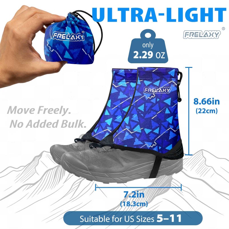 Frelaxy Ultralight Trail Gaiters for Hiking & Running â€“ Breathable, Wear-Resistant Low Shoe Gaiters, Protect Feet from Rocks, Mud, Dust & Debris (Blue) - Image 2