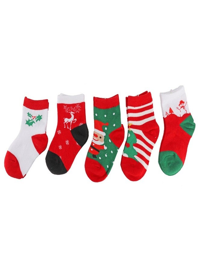 Ehdching 5 Pack Baby Kids Christmas Socks Cotton Blend Xmas Fashion Cartoon Funny Socks 1-3T - Image 2