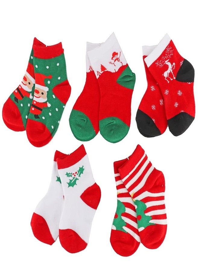 Ehdching 5 Pack Baby Kids Christmas Socks Cotton Blend Xmas Fashion Cartoon Funny Socks 1-3T - Image 1