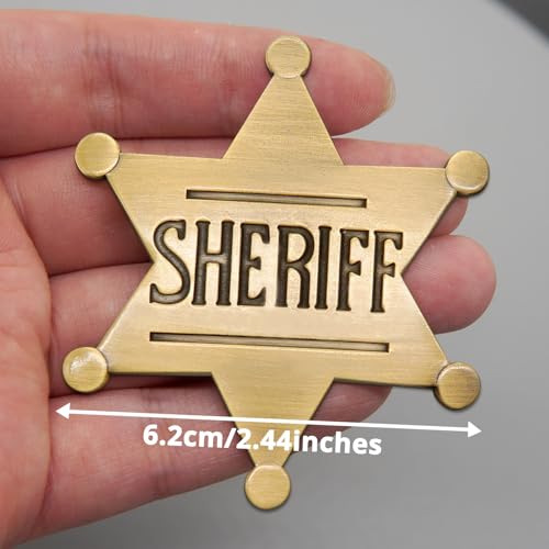 Huwane 1 PCS Sheriff Badge and 1 PCS Deputy Sheriff Badge Metal Brooch Police Badges Pin Western Cop Star Old West Prop for Kids Adult boys Girls Party Brass Color - Image 5