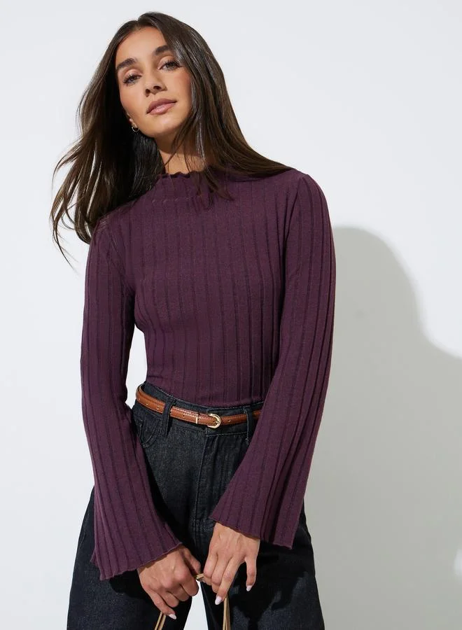ستايلي Purple Ribbed Knit Long Sleeve Top