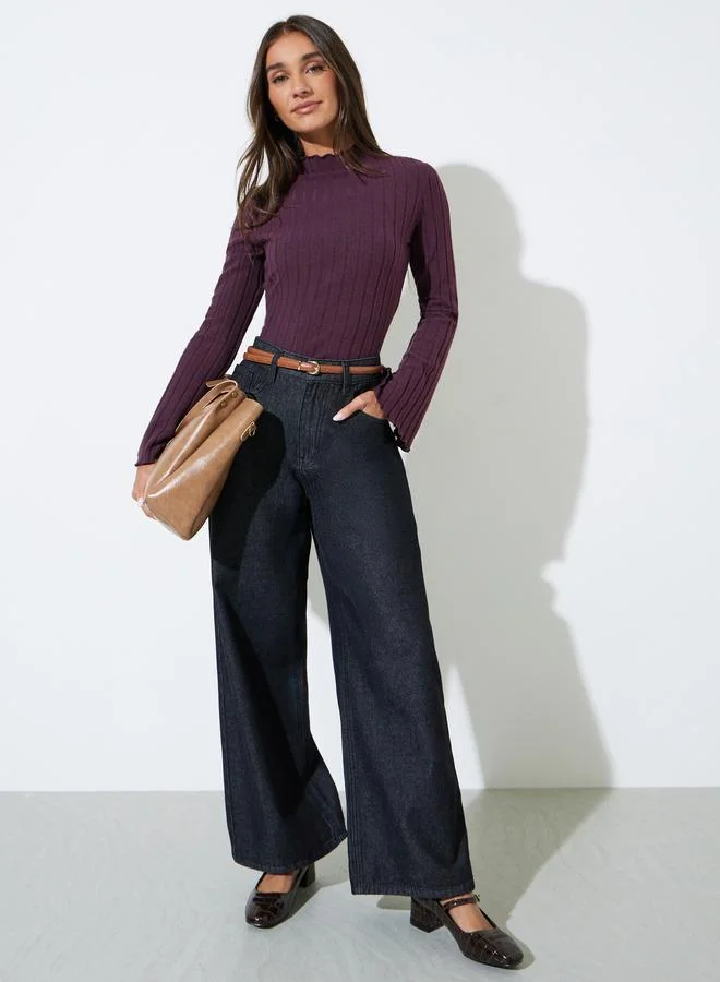 ستايلي Purple Ribbed Knit Long Sleeve Top