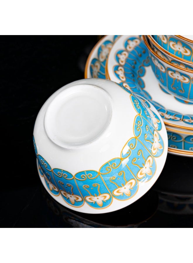 GOLD MANTIS TechPlus 12-Piece Blue and Gold Pattern Ceramic Dinnerware Set - Includes 4x 10.2-Inch Plates, 4x 8-Inch Plates, 4x 5.5-Inch Bowls | Microwave & Dishwasher Safe | Elegant Tableware for Stylish Dining - Image 5
