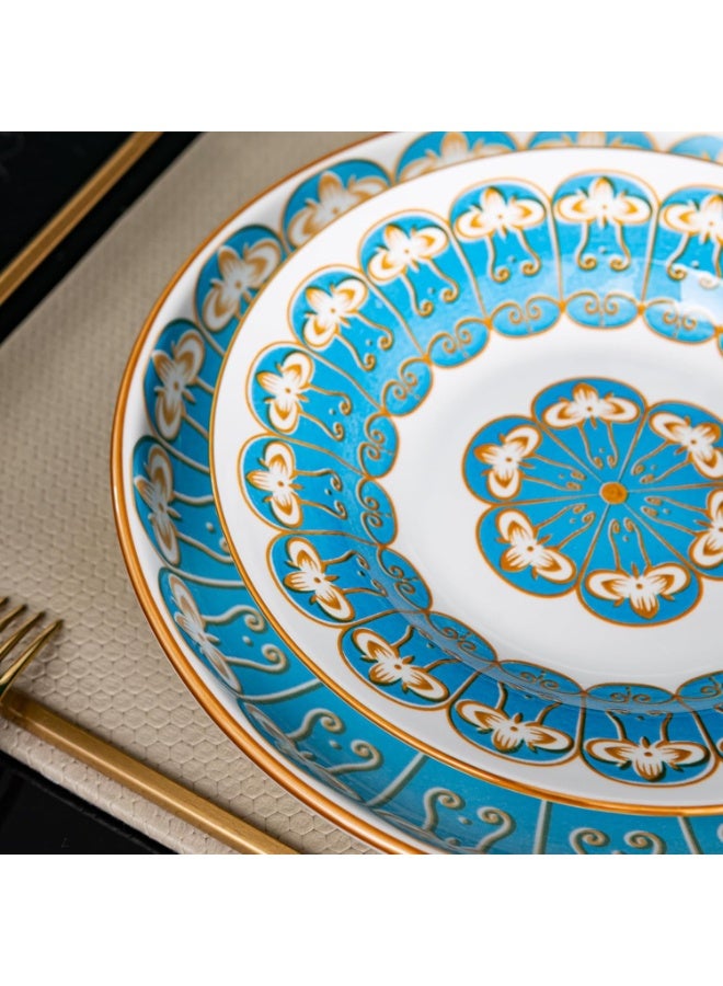 GOLD MANTIS TechPlus 12-Piece Blue and Gold Pattern Ceramic Dinnerware Set - Includes 4x 10.2-Inch Plates, 4x 8-Inch Plates, 4x 5.5-Inch Bowls | Microwave & Dishwasher Safe | Elegant Tableware for Stylish Dining - Image 3