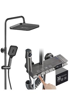 XiuWoo Shower System with Digital Temperature Display, Shower Faucet Set with Rain Shower Head and Handheld Shower Head Fixtures, Wall Mounted Rainfall Shower Fixtures with Piano Keys, Gray  - Image 1