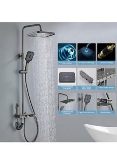 XiuWoo Shower System with Digital Temperature Display, Shower Faucet Set with Rain Shower Head and Handheld Shower Head Fixtures, Wall Mounted Rainfall Shower Fixtures with Piano Keys, Gray  - Image 2
