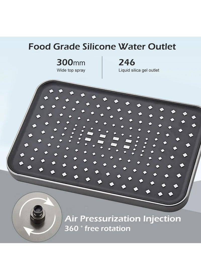 XiuWoo - Shower System with Digital Temperature Display, Shower Faucet Set with Rain Shower Head and Handheld Shower Head Fixtures, Wall Mounted Rainfall Shower Fixtures with Piano Keys, Gray - Image 1