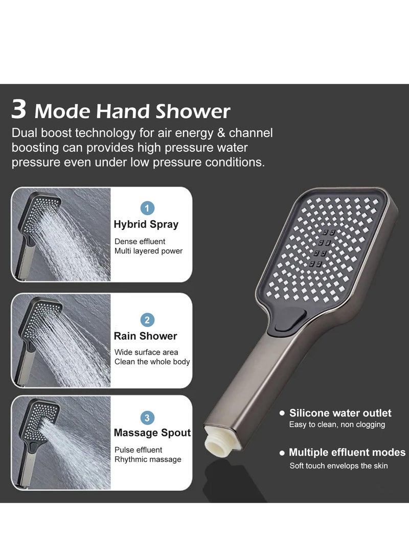 XiuWoo - Shower System with Digital Temperature Display, Shower Faucet Set with Rain Shower Head and Handheld Shower Head Fixtures, Wall Mounted Rainfall Shower Fixtures with Piano Keys, Gray - Image 1