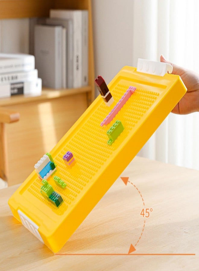 Acshio Building Block Storage Box, Double Layer Kids Toy Organizer Bin with Compartment, Stackable Miniature Container with Base Plate Lid Removable Tray for Puzzles, Bead, Chest, Yellow - Image 3