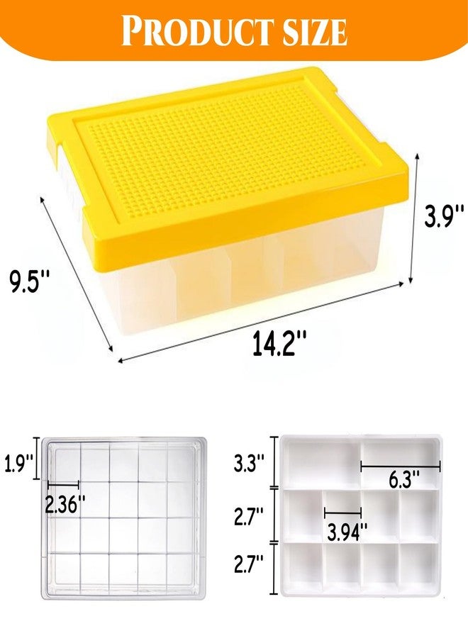 Acshio Building Block Storage Box, Double Layer Kids Toy Organizer Bin with Compartment, Stackable Miniature Container with Base Plate Lid Removable Tray for Puzzles, Bead, Chest, Yellow - Image 2