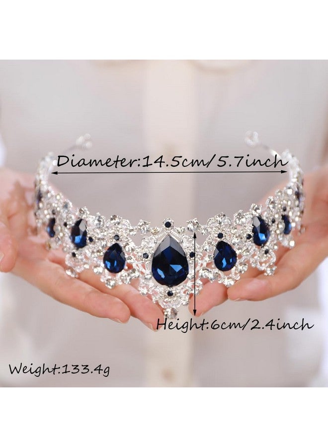 BERYUAN Bridal Baroque Blue Crystal Silver Headpiece Silver Princess Wedding Headband Royal Crystal Rhinestone Hair Costume For Women And Girls (Silver) - Image 2