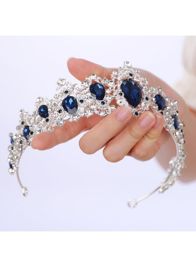 BERYUAN Bridal Baroque Blue Crystal Silver Headpiece Silver Princess Wedding Headband Royal Crystal Rhinestone Hair Costume For Women And Girls (Silver) - Image 4