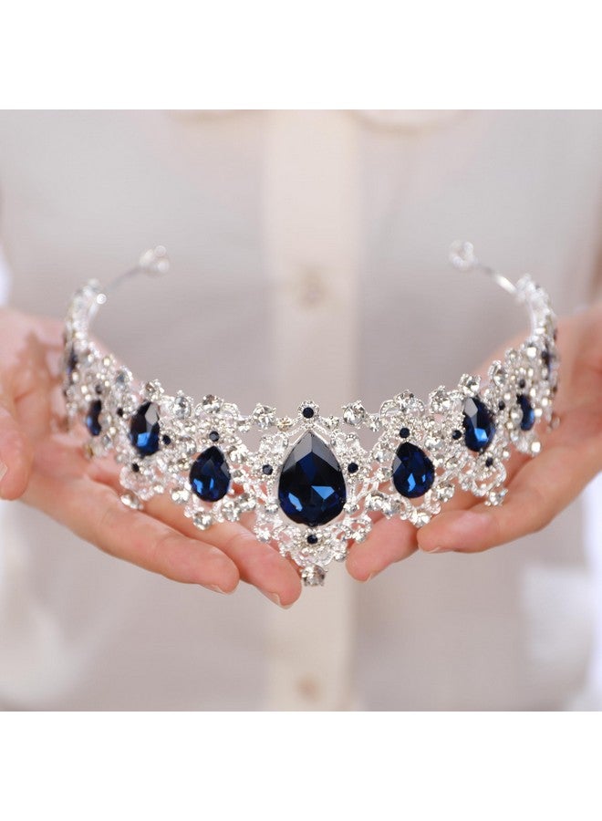 BERYUAN Bridal Baroque Blue Crystal Silver Headpiece Silver Princess Wedding Headband Royal Crystal Rhinestone Hair Costume For Women And Girls (Silver) - Image 3