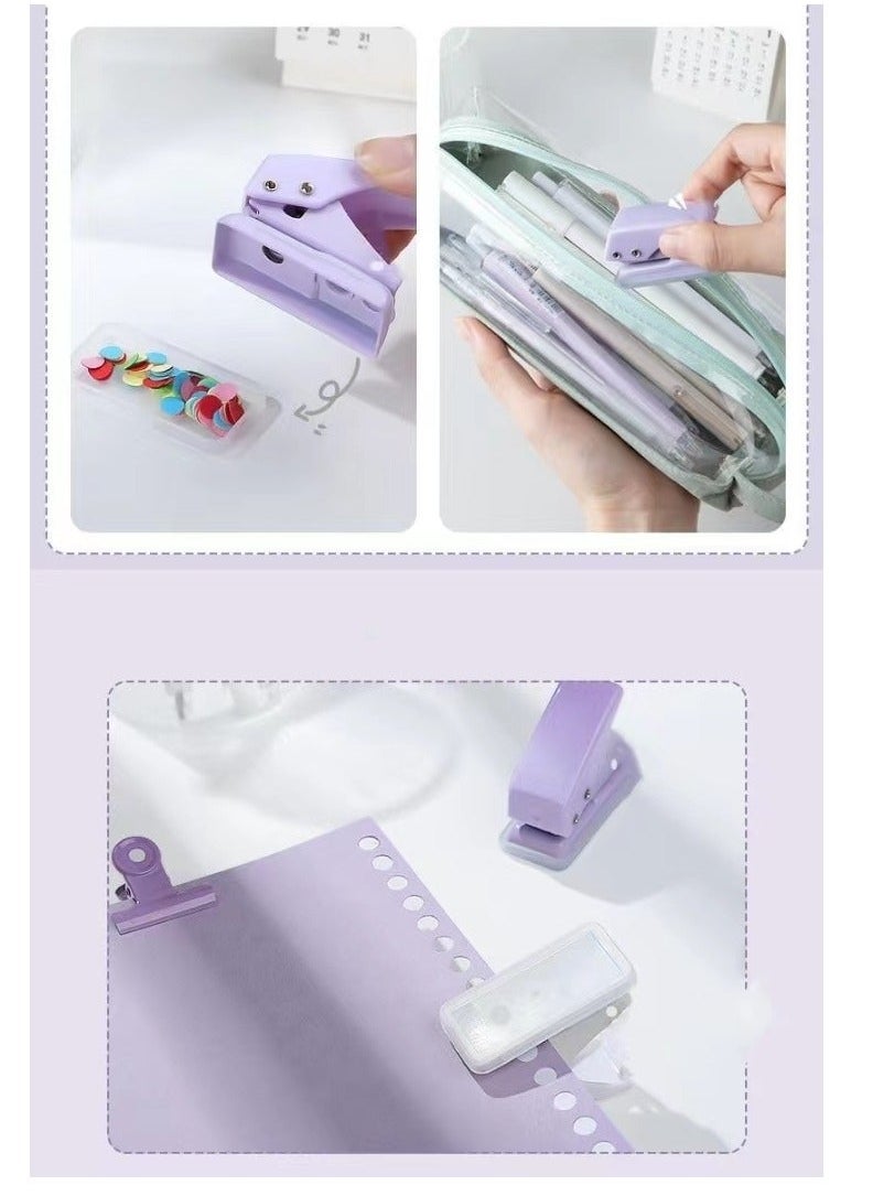 Generic Mini Hole Puncher, 10 Sheets Punch Capacity, Single Ring Cute Handheld Hole Punches for Paper, Scrapbooks Paper, Crafts, Stationery, Gift Bags (White+purple) - Image 4