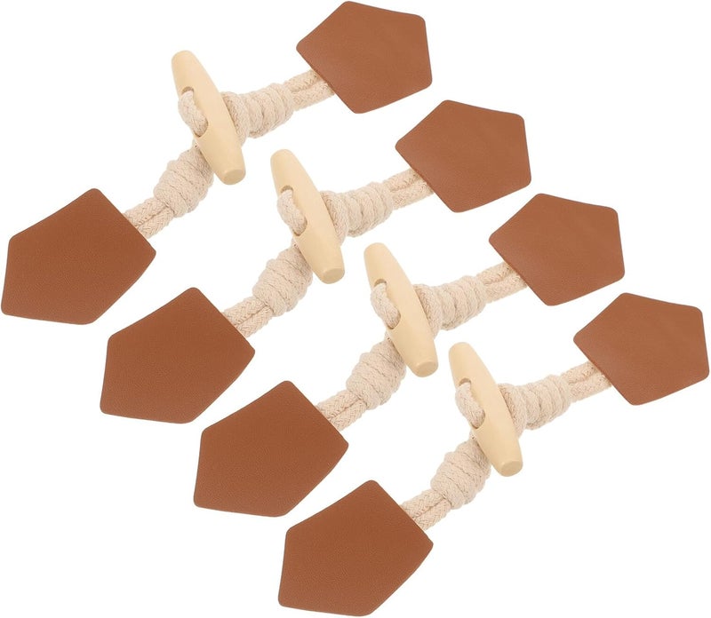 Wooden Toggle Buttons for Coats and Sweaters, 8 Pairs Retro Horn-Style Leather Clothing Toggle Fasteners for Overcoat Sewing and Replacement - Image 1
