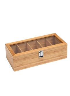 Y&D Tea Canister With Transparent Lid Tea Box Bamboo Tea Storage Box 5-Compartment Multifunctional Wooden Tea Tea Bag Storage Box with Transparent Lid For Any Home Restaurant Office  - Image 1