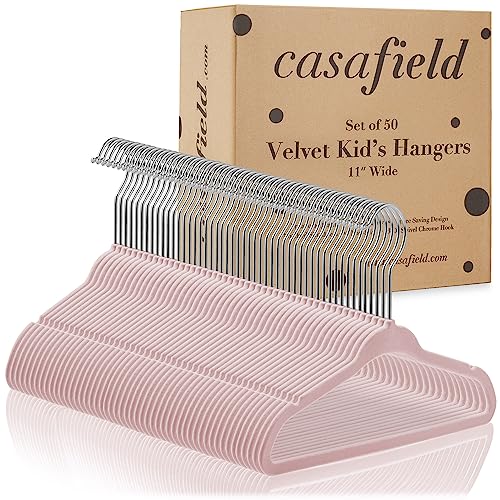 Casafield 50 Velvet Baby Hangers - 11" Size for Infant & Toddler Clothes - Light Pink - Image 4