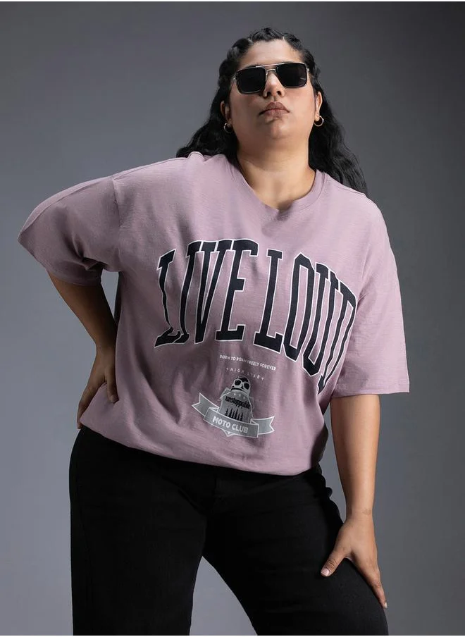 HIGH STAR Plus Size Typography Print Oversized T-Shirt