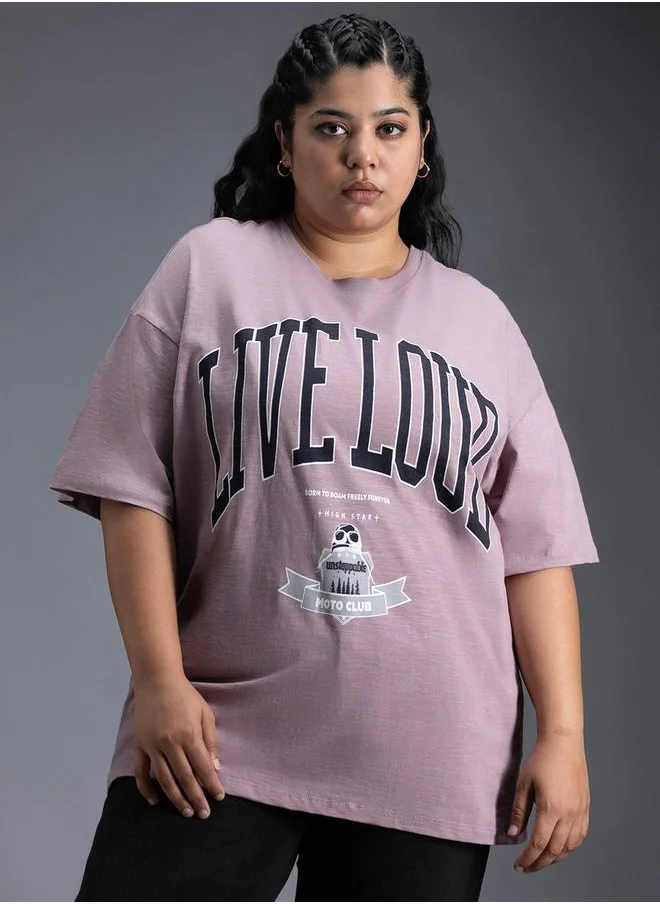 HIGH STAR Plus Size Typography Print Oversized T-Shirt by Styli