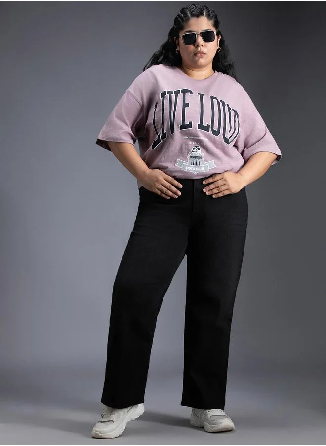 HIGH STAR Plus Size Typography Print Oversized T-Shirt by Styli