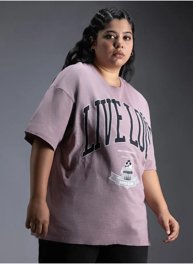 HIGH STAR Plus Size Typography Print Oversized T-Shirt by Styli
