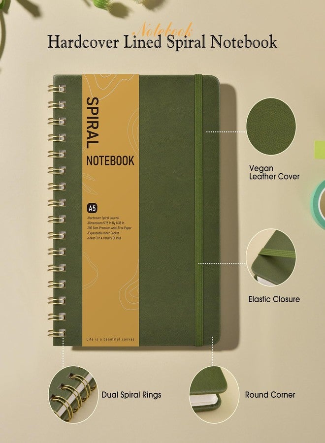 PAPEJOON Graph Spiral Journal Notebook, A5 Hardcover Spiral Journals for Women Men, 100 GSM Graph Paper Notebooks, 150 Pages Spiral Bound Grid Notebook for Writing Note Taking Work 5.75" x 8.38" Olive Green - Image 2