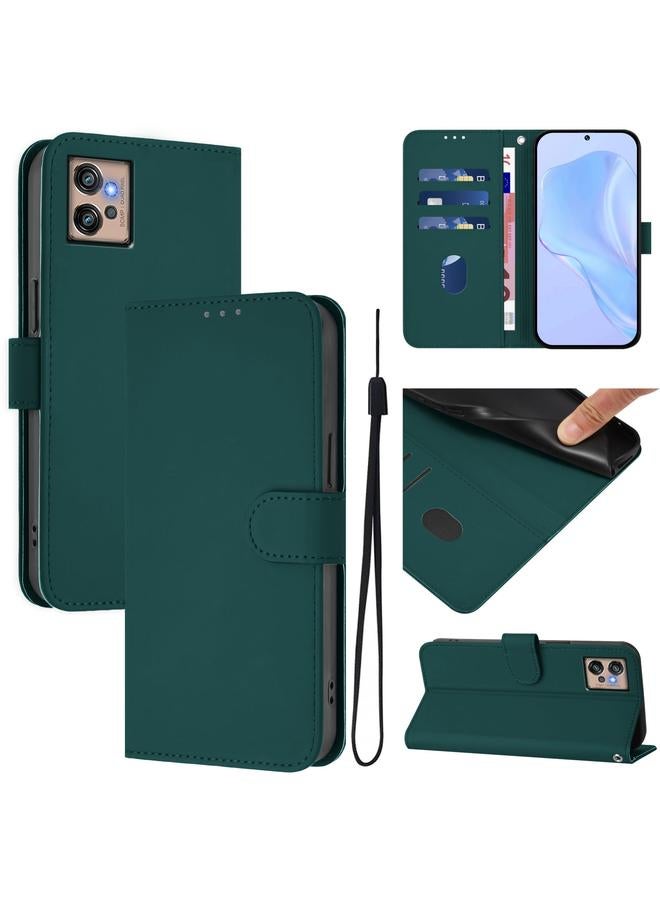 S-TOP Case For Motorola Moto G32 Skin Feel Solid Color Leather Phone Case with Lanyard - Image 1